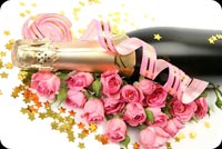 Bottle Of Champagne With Roses Background