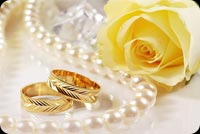 Pearl Necklace, Yellow Rose & Gold Rings Wedding Anniversary Background