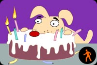 Funny Dog Eating Birthday Cake Background