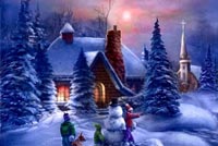 Winter Country House & Snowman Background