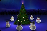 Snowmen Around Christmas Tree Background