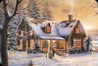 Animated: Snowy Log Cabin and Dove email background