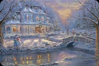 Animated: Snowy Victorian House and Bridge email background