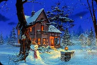 Animated: Warm Christmas House in Snow email background