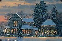 Animated: Snowy Christmas House at Dusk email background