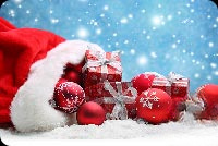 Animated: Santa Hat Gifts and Ornaments email background