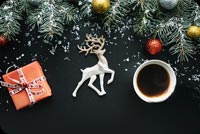 Animated: Christmas Coffee and Reindeer Flat Lay email background