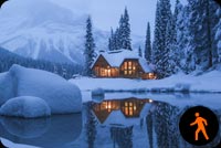 Animated Winter House Mountain Lake Background