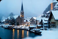 Animated Snowy Christmas Village by the Lake email background
