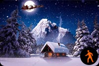 Animated Santa Claus Sleigh, Winter House Snowing Background