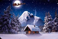 Animated Santa Claus Sleigh, Winter House Snowing email background