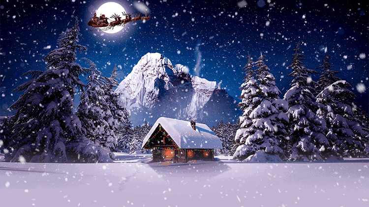 Animated Santa Claus Sleigh, Winter House Snowing Email Backgrounds | ID#:  23126 