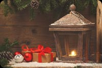 Animated: Rustic Christmas Lantern and Gifts email background