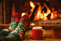 Animated: Cozy Socks and Coffee by Fireplace email background