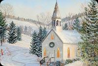 Animated: Snowy Christmas Church in the Hills email background