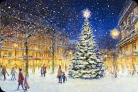 Animated: Christmas Tree in Snowy City Square email background