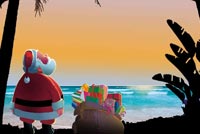 Santa Gazing At The Star On A Tropical Beach Background