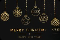 Animated: Black and Gold Merry Christmas Ornaments email background