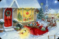 Animated: Santa Sleigh at Christmas Eve Cottage email background