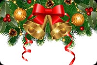Animated: Christmas Bow Bells and Ornaments email background