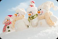 Winter Snowmen, Blue Sky Background