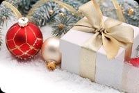 Animated: Christmas Gift Box and Red Ornaments email background