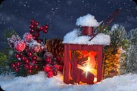 Animated: Glowing Christmas Lantern in Snow email background