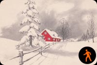 Animated: Snowy Winter Scene, Red House Chimney Smoke Background