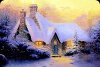 Animated: Snowy Christmas Cottage at Sunset email background