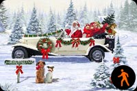 Animated: Santa Claus Riding Red Car Background