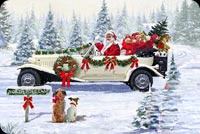 Animated: Santa Riding Red Car email background