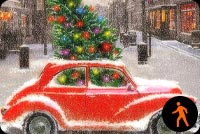 Animated: Red Car Carrying A Christmas Tree Background