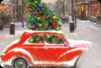 Animated: Red Christmas Car and Tree email background