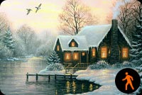 Animated: Christmas Cabin Lake Reflections Background