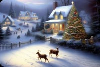 Animated: Snowy Christmas Village and Deer email background
