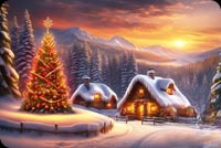 Animated: Christmas Mountain Cabin at Sunrise email background