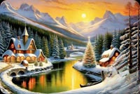 Animated: Snowy Church and River Valley email background