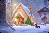 Animated: Snowy Cottage Christmas Forest email background