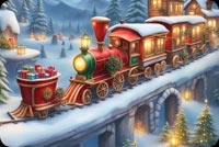 Festive Train Email Background: Journey Through A Magical Winter Landscape With Colorful Presents Background