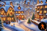 Animated: Charming Christmas Village Email Background: Snowy Scenes & Joyful Snowman-building Background