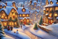 Animated: Snowy Christmas Village email background