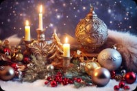 Festive Holiday Celebration Email Background: Candles, Ornaments, And Snow Background
