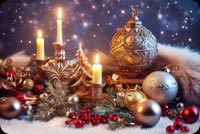 Animated: Gold Christmas Candles and Ornaments email background