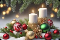 Animated: Christmas Candles and Colorful Ornaments email background