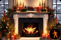 Animated: Cozy Christmas Fireplace Email Background: Pine Branches, Candles, And Decorations Background