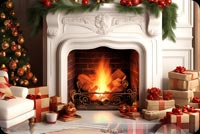 Animated: White Christmas Fireplace and Gifts email background