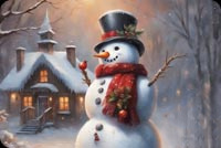 Animated: Snowman by the Winter Cottage email background
