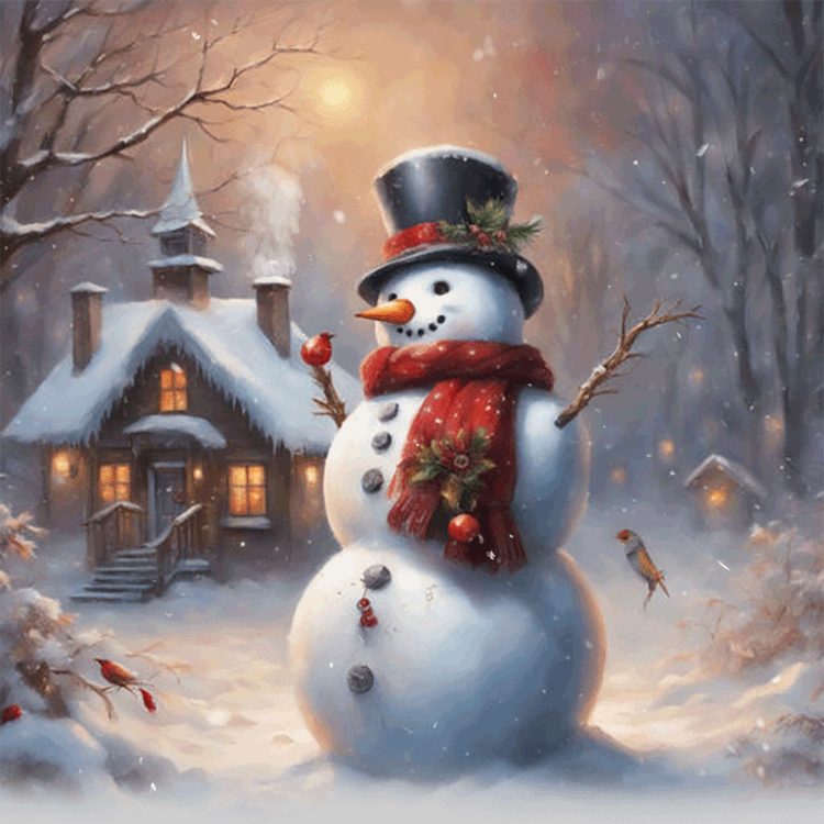 Animated: Cheerful Snowman in Winter Forest Email Background: Cardinals ...