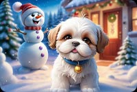 Animated: Shih Tzu Puppy and Snowman Christmas email background