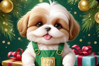 Charming Shih Tzu Puppy Wishes Merry Christmas & Happy New Year Email Background Background